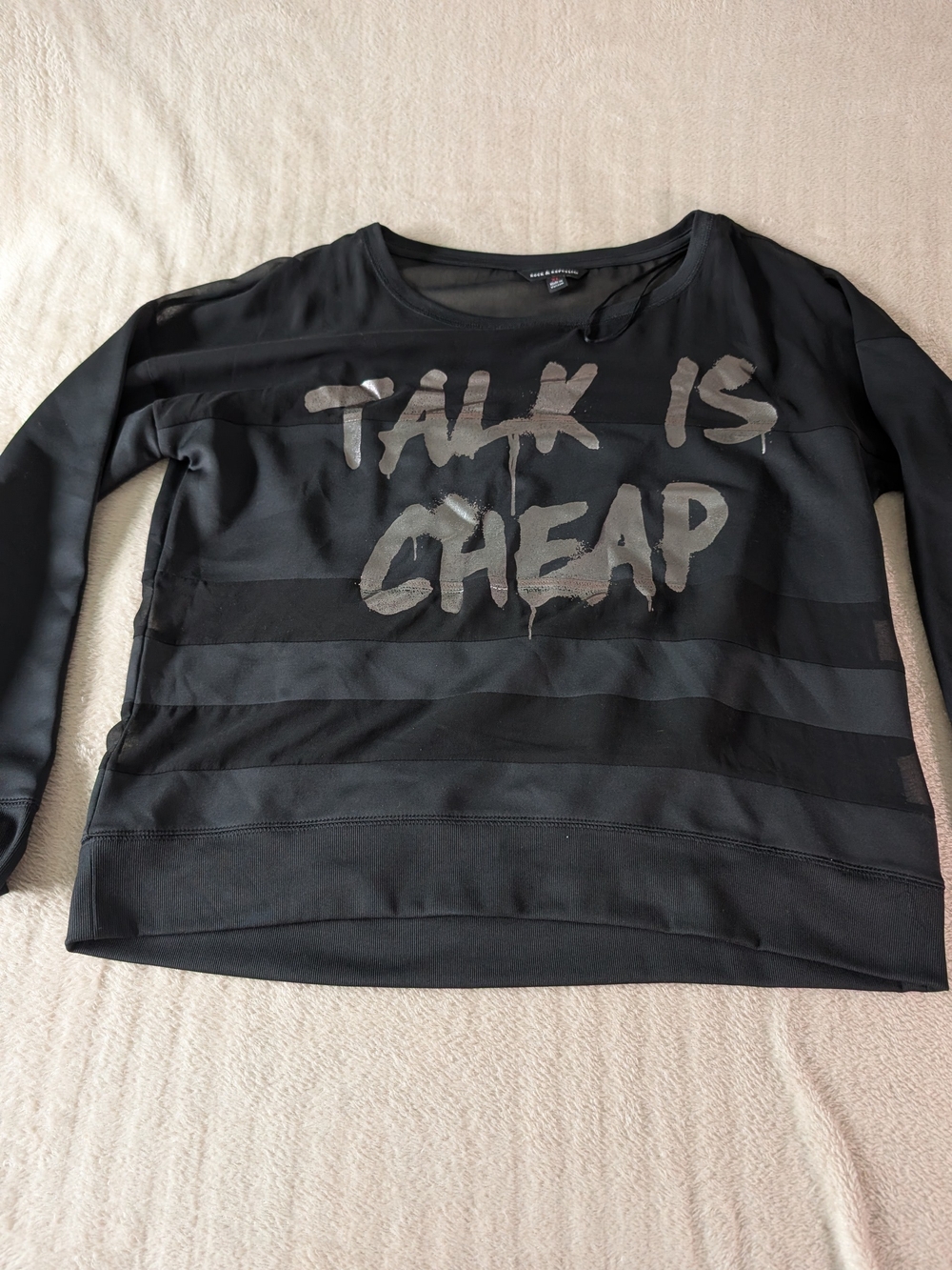 Rock & Republic Black 'Talk Is Cheap' Graphic Long Sleeve Top